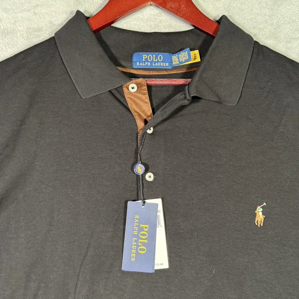 Polo Ralph Lauren Polo Shirt Mens 2XLT 2XL Tall Black Soft Cotton Long Sleeve